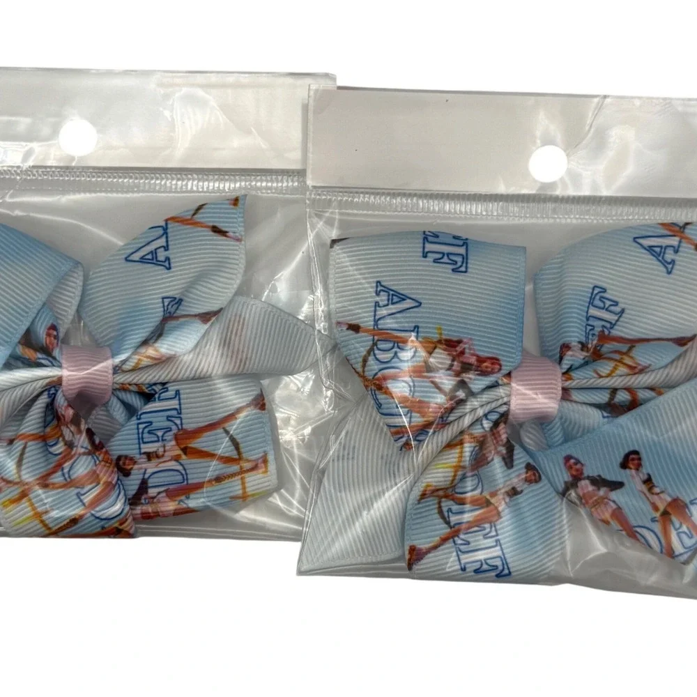Kids Hair Bows Set Blue Ribbon‎ Clips with Sorority Alpha Kappa Alpha Theme